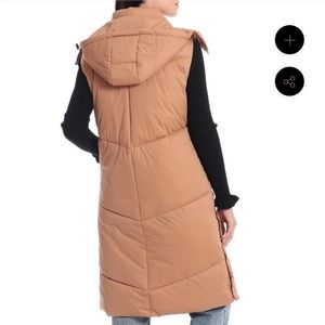 NWT LONGLINE HOODED PUFFER VEST color Tan